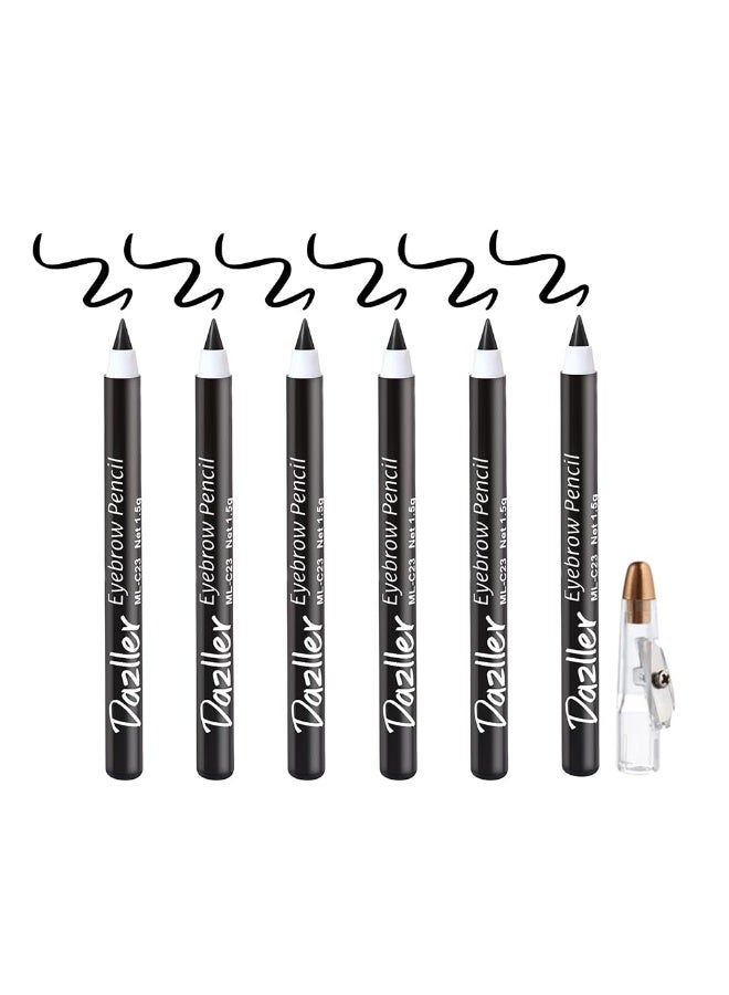 دازلير قلم تحديد الحواجب دازلر مع مبراة | مقاوم للماء | يدوم طويلاً | تركيبة شمعية كريمية | غني بزيت الكرنوبا وزيت الخروع | أسود | مجموعة من 6 أقلام | 9 غرام - Image 1